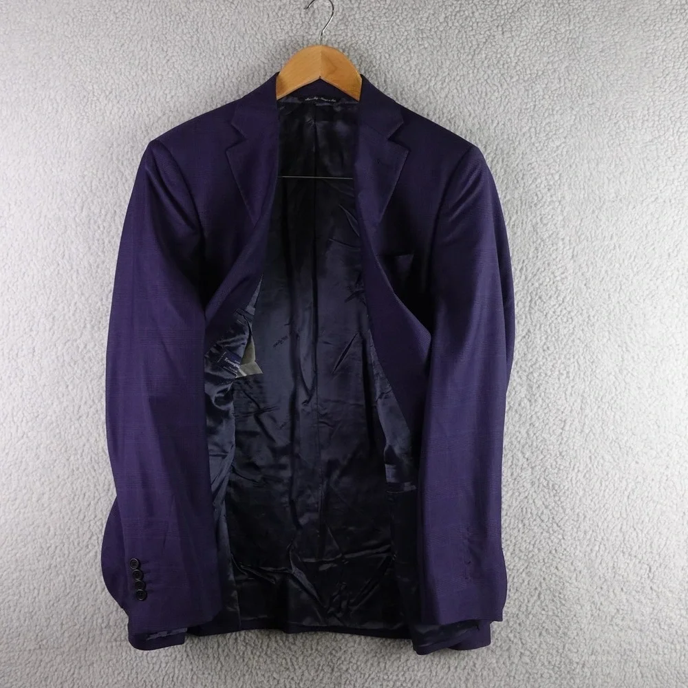 Ermenegildo Zegna Traveller Blue Wool Blazer Glen Check‎ 38R Italy Saks Fifth